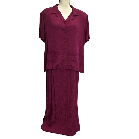 K Studio Dress & Blazer 12 Floral Maroon Jacquard Vintage - Picture 3 of 13